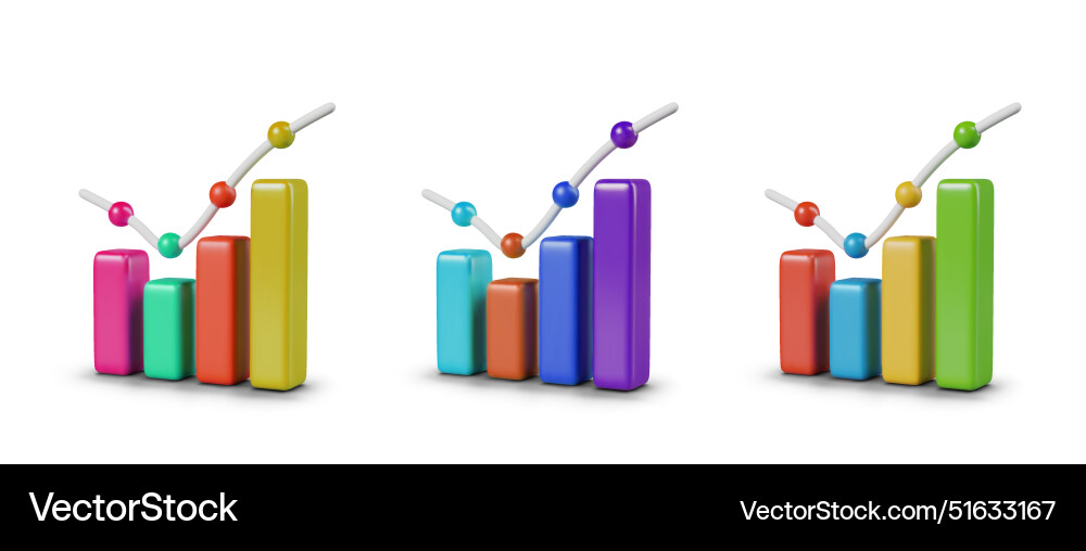 Set of colored bar charts in 3d style Set of colored bar charts in 3d style vector image