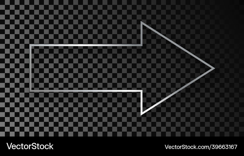 Silver glowing arrow shape frame with shadow Vector Image
