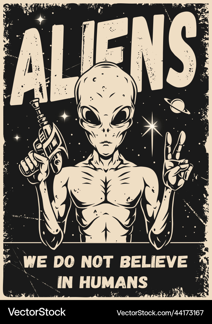 Space alien monochrome vintage flyer Space alien monochrome vintage flyer vector image