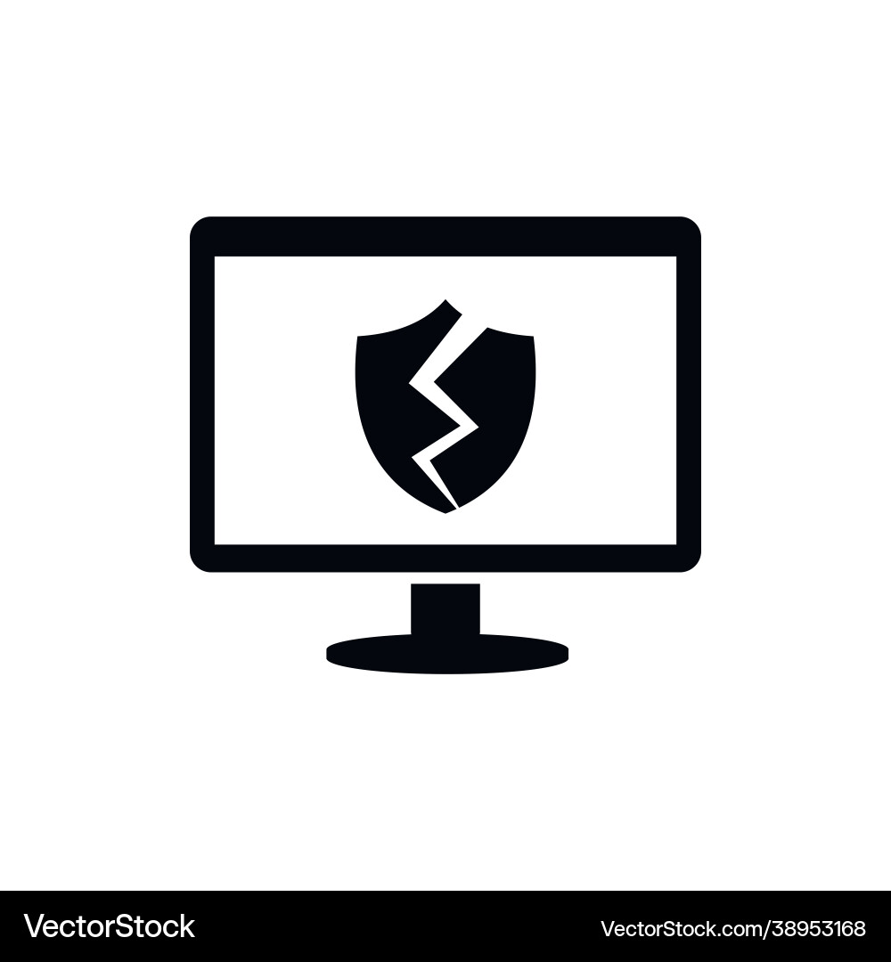 A security shield with crack on computer A security shield with crack on computer vector image