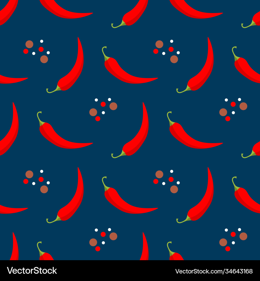 Chili seamless pattern spices and red pepper Chili seamless pattern spices and red pepper vector image