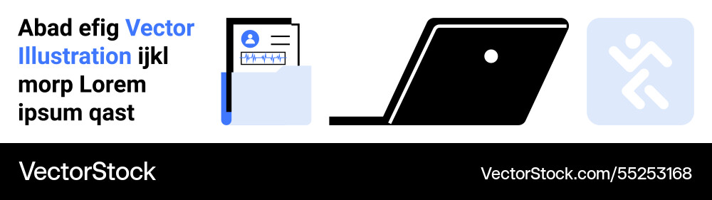 Document folder open laptop and running figure Document folder open laptop and running figure Vector Image
