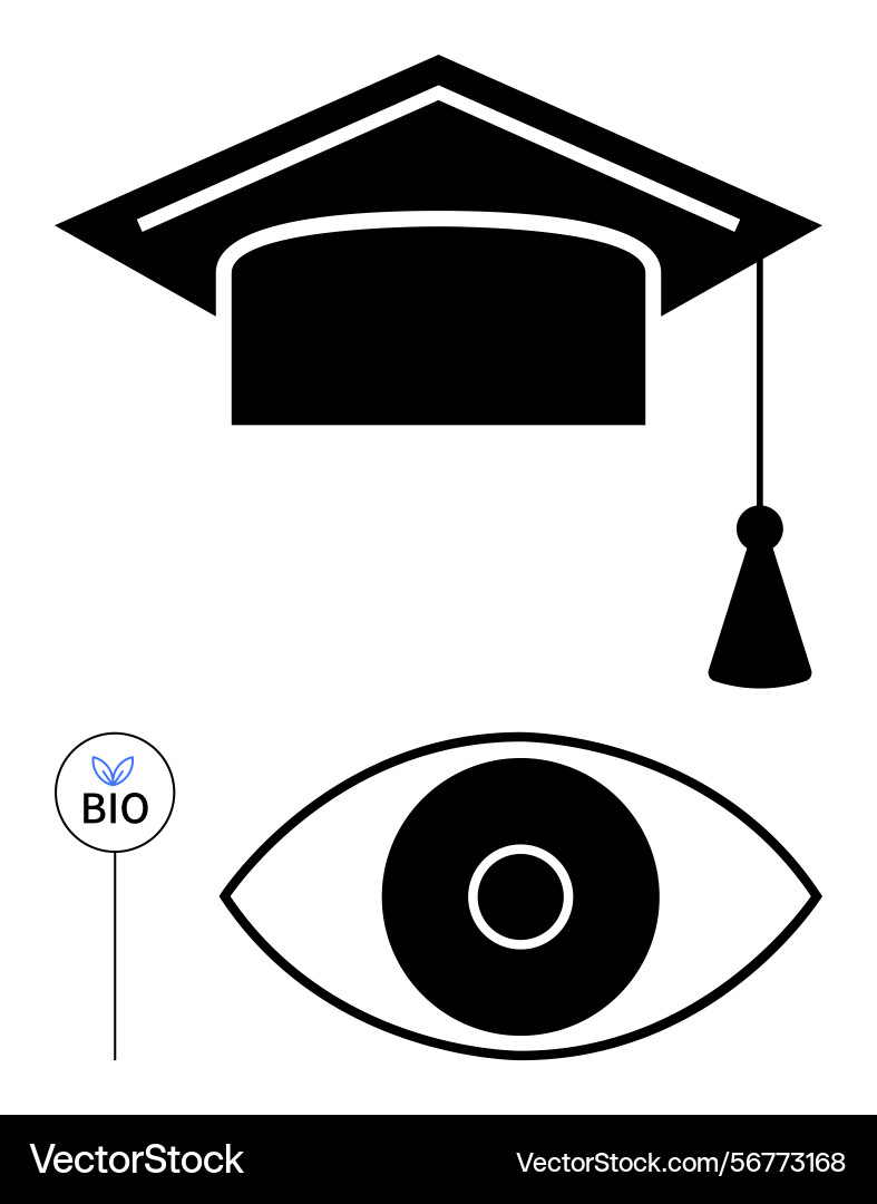 Graduation cap eye symbol and bio tag Royalty Free Vector