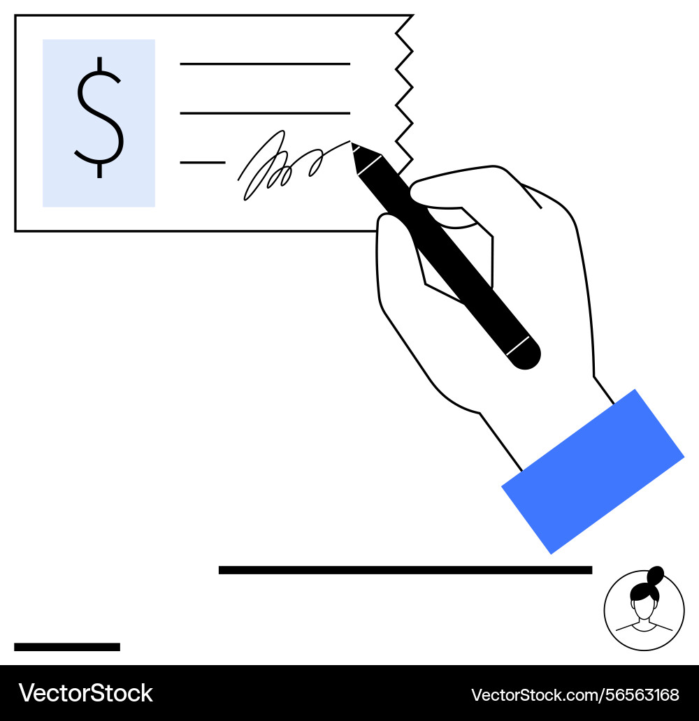 Handwriting signature on a check for financial Handwriting signature on a check for financial Vector Image