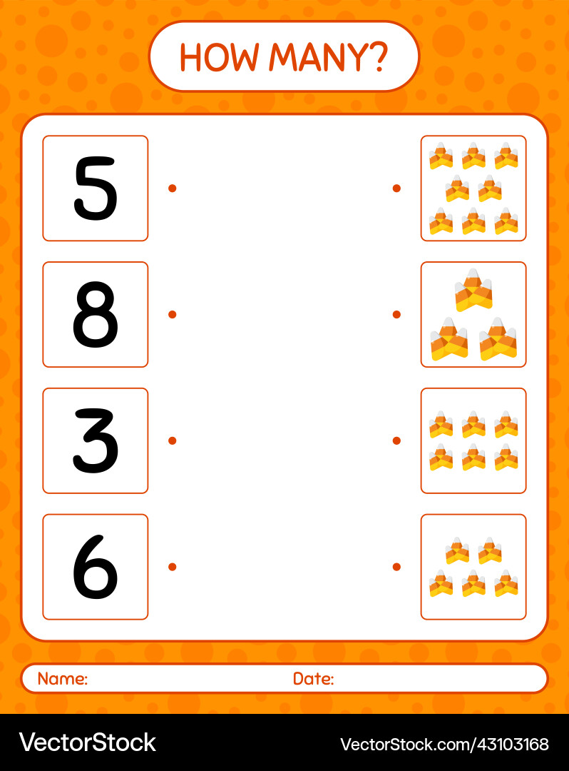 How many counting game with candy corn worksheet How many counting game with candy corn worksheet vector image