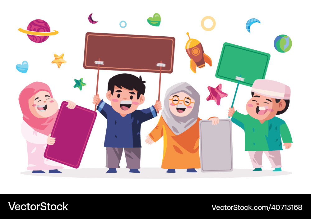 Kinder Kinder islam moslem leere Karte halten Kinder Kinder islam moslem leere Karte halten vektorbild