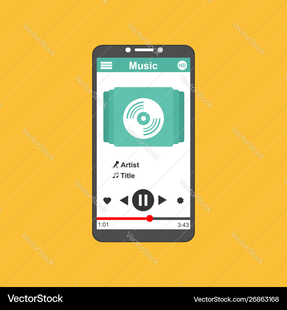 Media player application app template with flat Media player application app template with flat vector image
