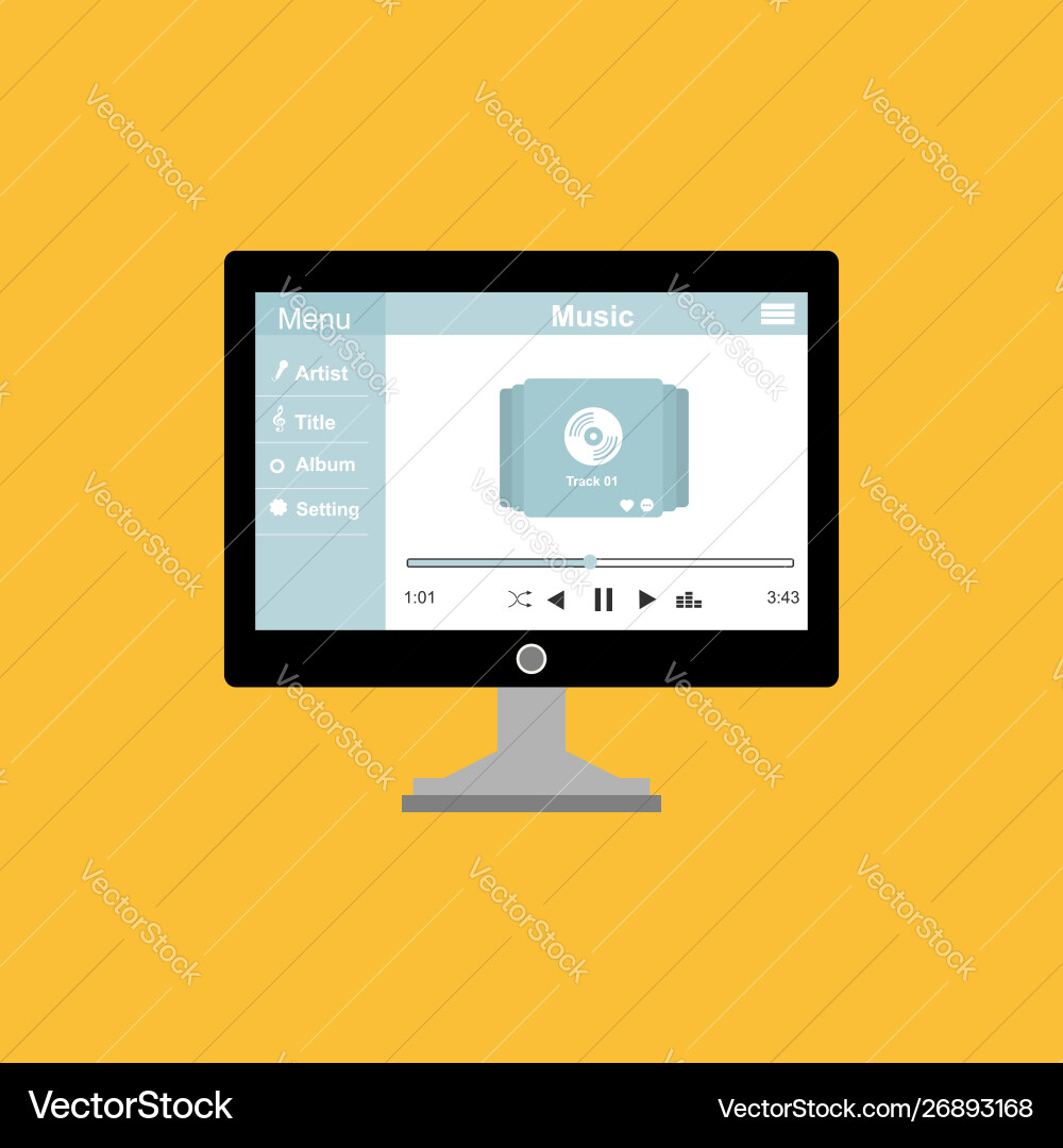 Media player application app template with flat Media player application app template with flat vector image