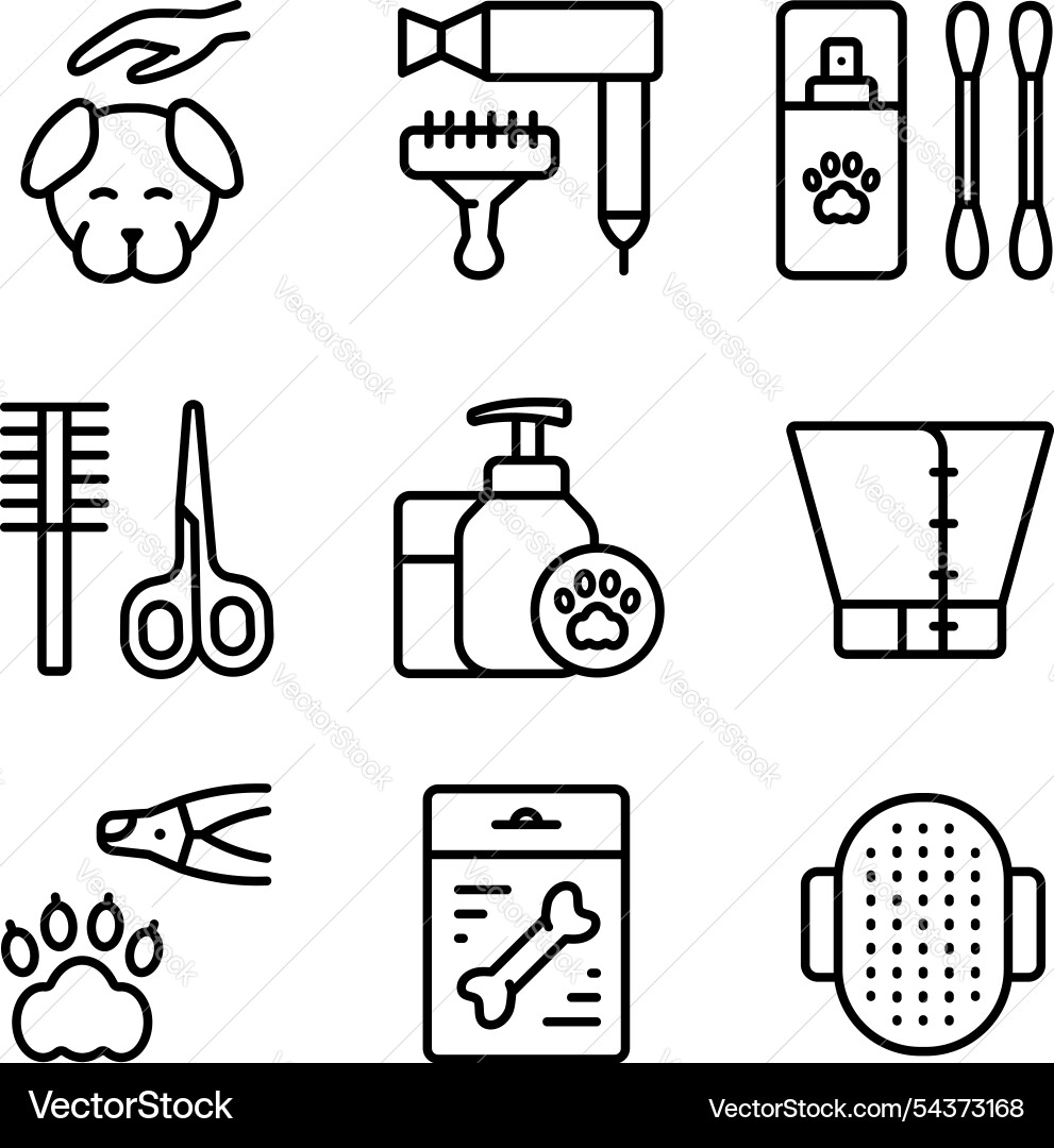 Pet grooming salon skizz Icons setzen kümmern Pet grooming salon skizz Icons setzen kümmern vektorbild