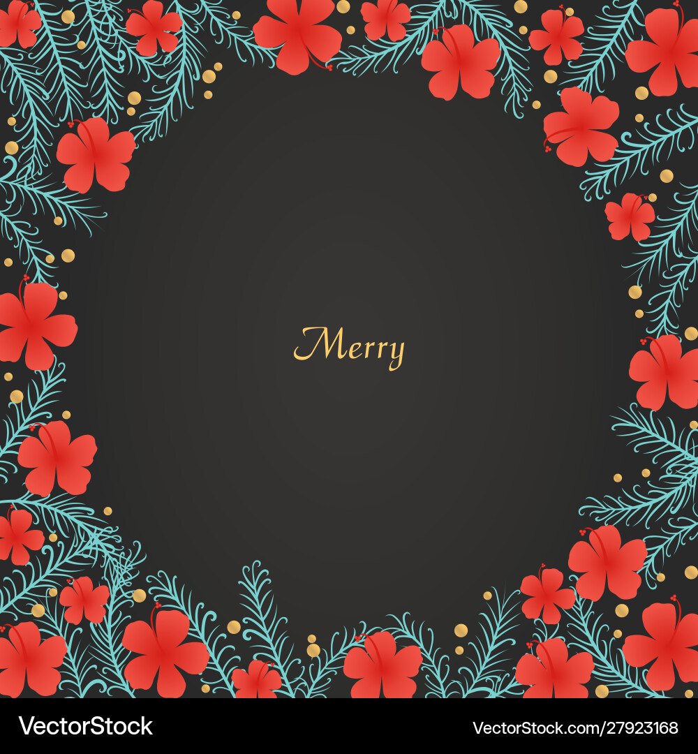 Pine leaves and red hibiscus flower background Pine leaves and red hibiscus flower background vector image