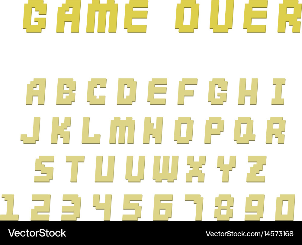 Pixel retro font video computer game design 8 bit vector image