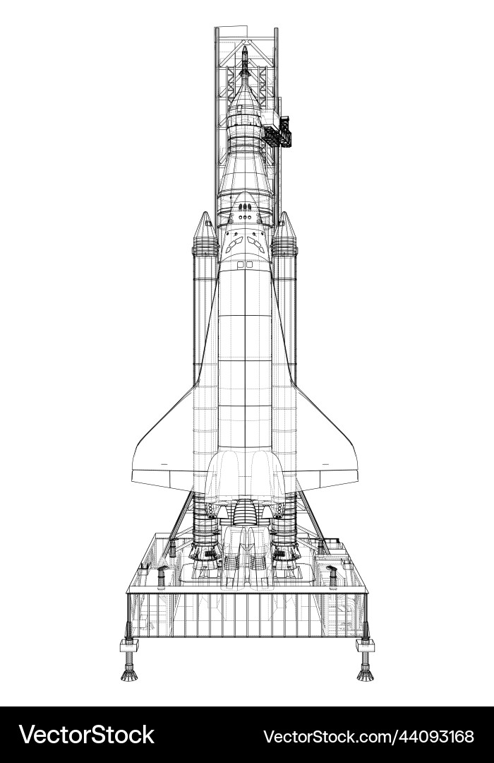 Space rocket on launch pad rendering of 3d vector image
