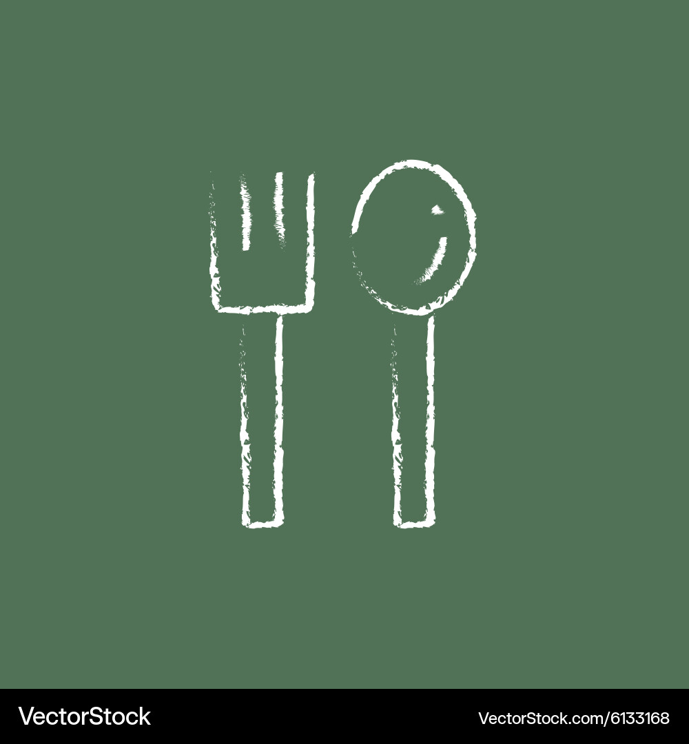 Spoon- und Gabelsymbol in Kreide Vektorbild