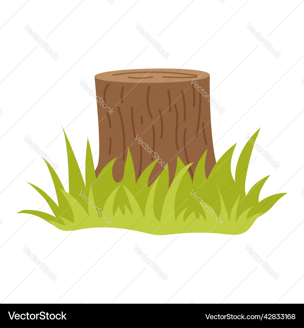 Stump of a felled tree with grass around flat Stump of a felled tree with grass around flat Vector Image