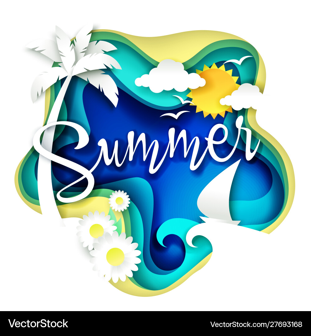 Summer layered paper art style Summer layered paper art style vector image