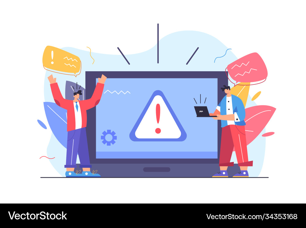 Two guys ran into a warning error Two guys ran into a warning error vector image