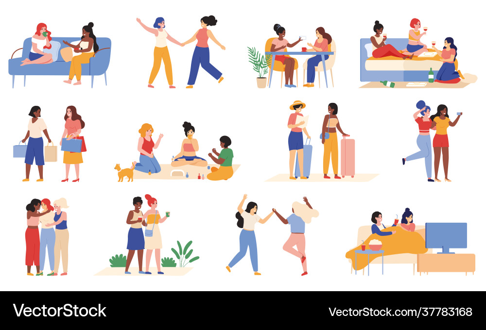 Young girlfriends women friends spend time Young girlfriends women friends spend time vector image
