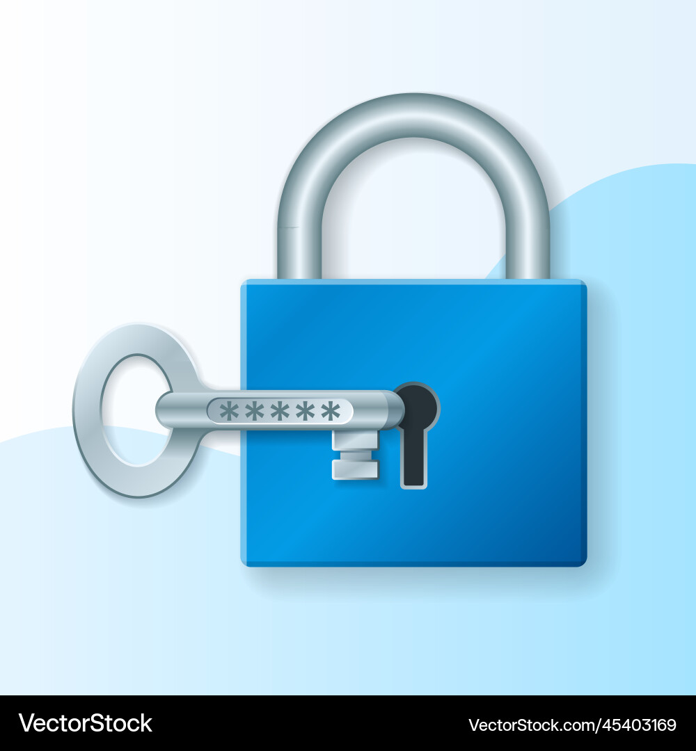 3D Lock and Key with Password Icon Vector Image