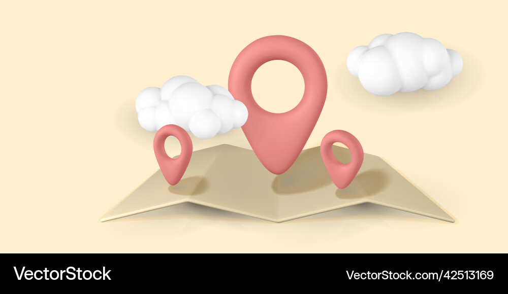 3d pin point marker with shadow in clouds Vector Image