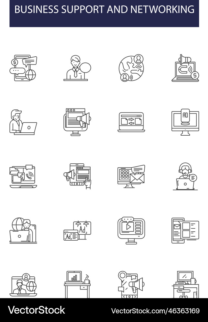 Business support and networking line icons Business support and networking line icons Vector Image