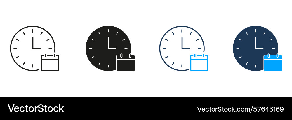 Clock and calendar line solid icon set time Clock and calendar line solid icon set time vector image