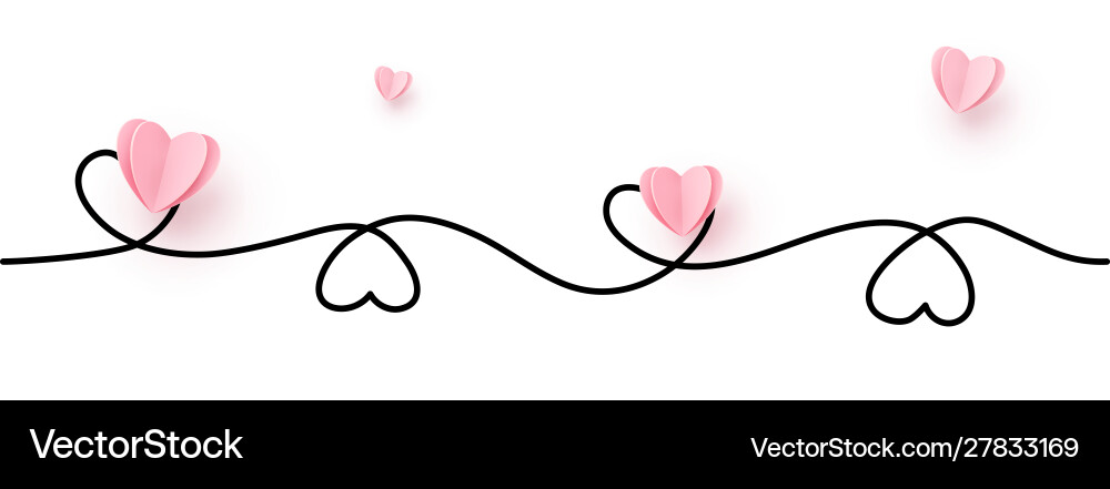 Continuous line heart shape border with realistic Continuous line heart shape border with realistic vector image