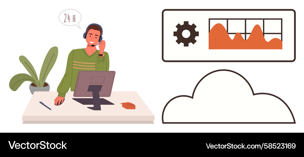 Customer Support Agent with Cloud Interface Vector Image
