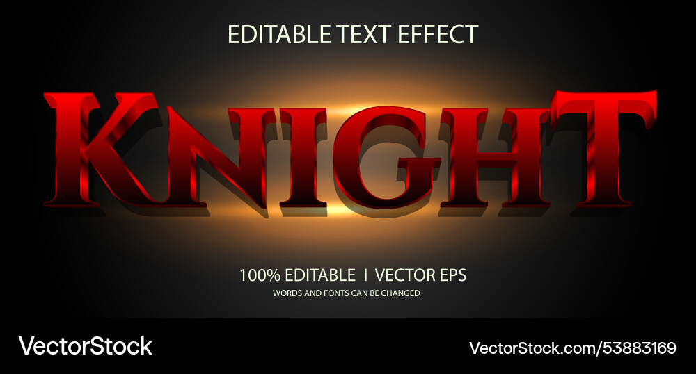 Editable knight text effect with modern style vector image