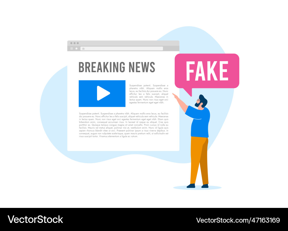 Fake news concept man points finger at online Fake news concept man points finger at online vector image