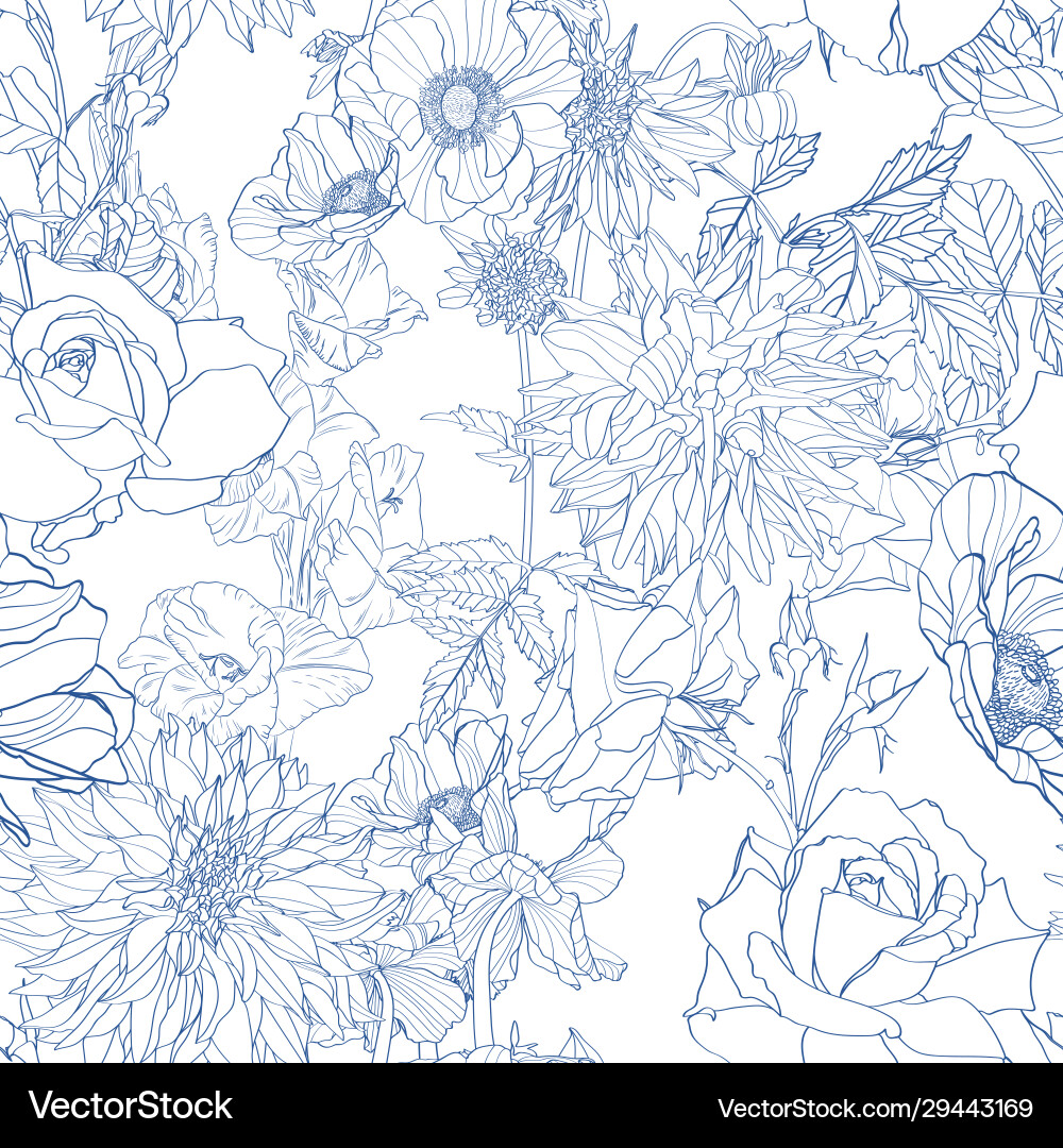 Floral Line Art Pattern Vector Image