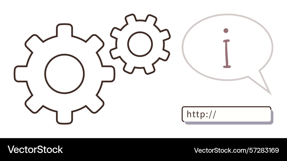 Gears with information bubble and web link Vector Image
