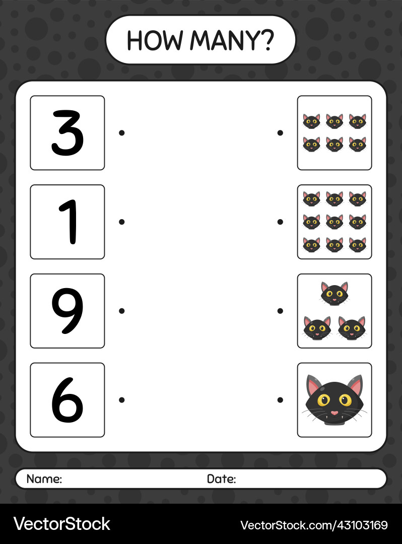 How many counting game with cat worksheet Vector Image