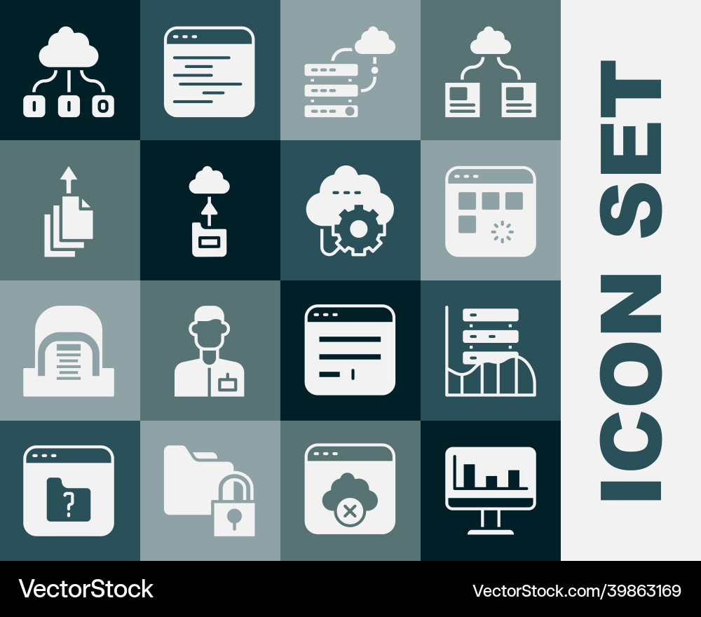 Set monitor with graph chart server data web Set monitor with graph chart server data web vector image