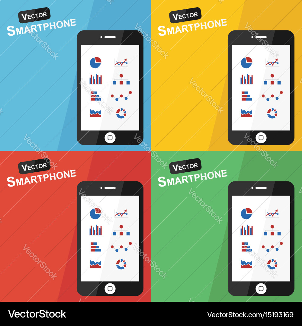 Smartphone with Statistic Icon - Colorful Backgrou vector image