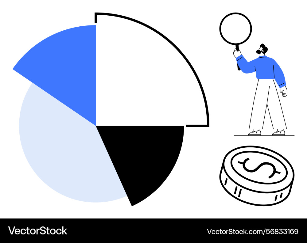 Statistic pie chart visualization with man holding vector image