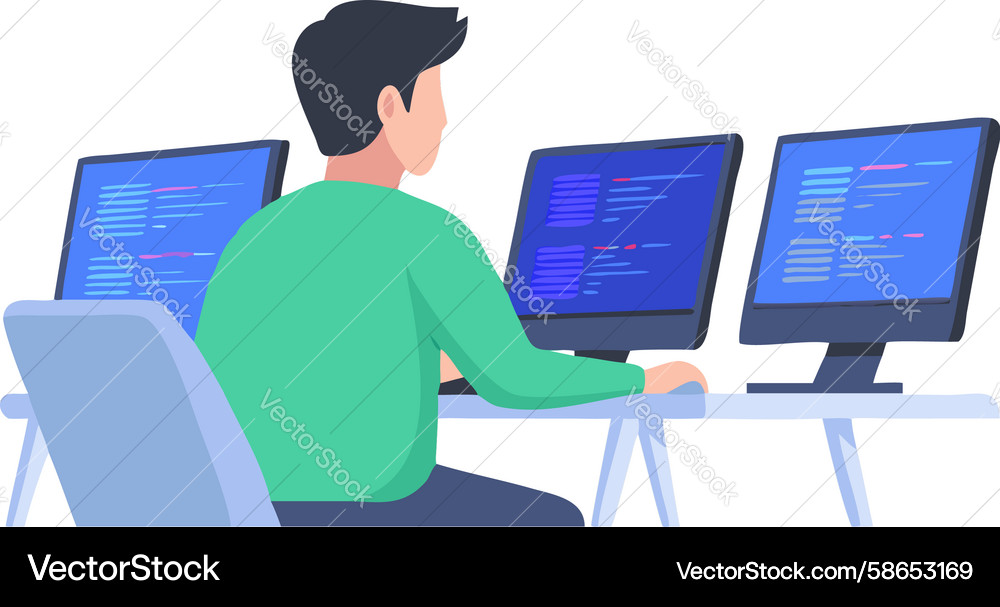 Tech Professional - Multi Monitor Setup Vector Image