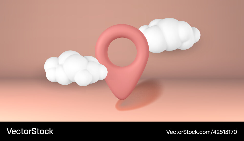 3d red pin point marker with shadow in clouds 3d red pin point marker with shadow in clouds Vector Image