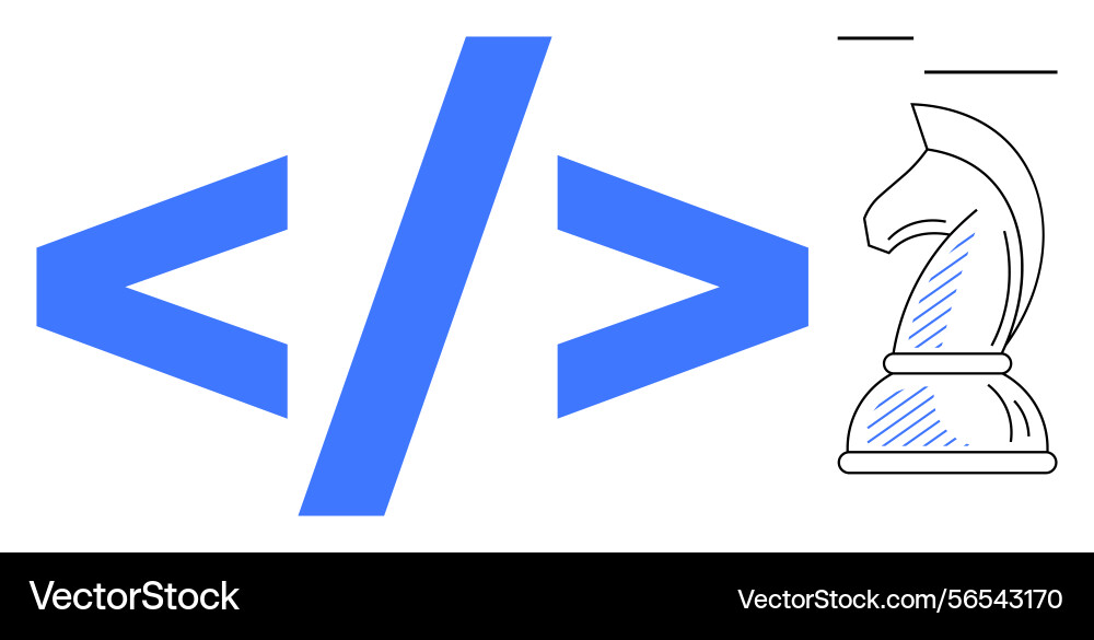 Coding brackets and chess knight symbolizing Coding brackets and chess knight symbolizing vector image