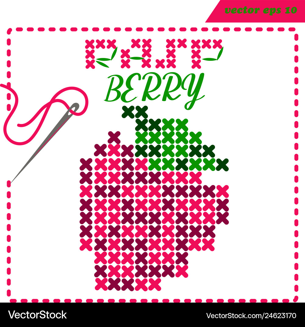 Crosstiched simple raspberry with framle Crosstiched simple raspberry with framle Vector Image