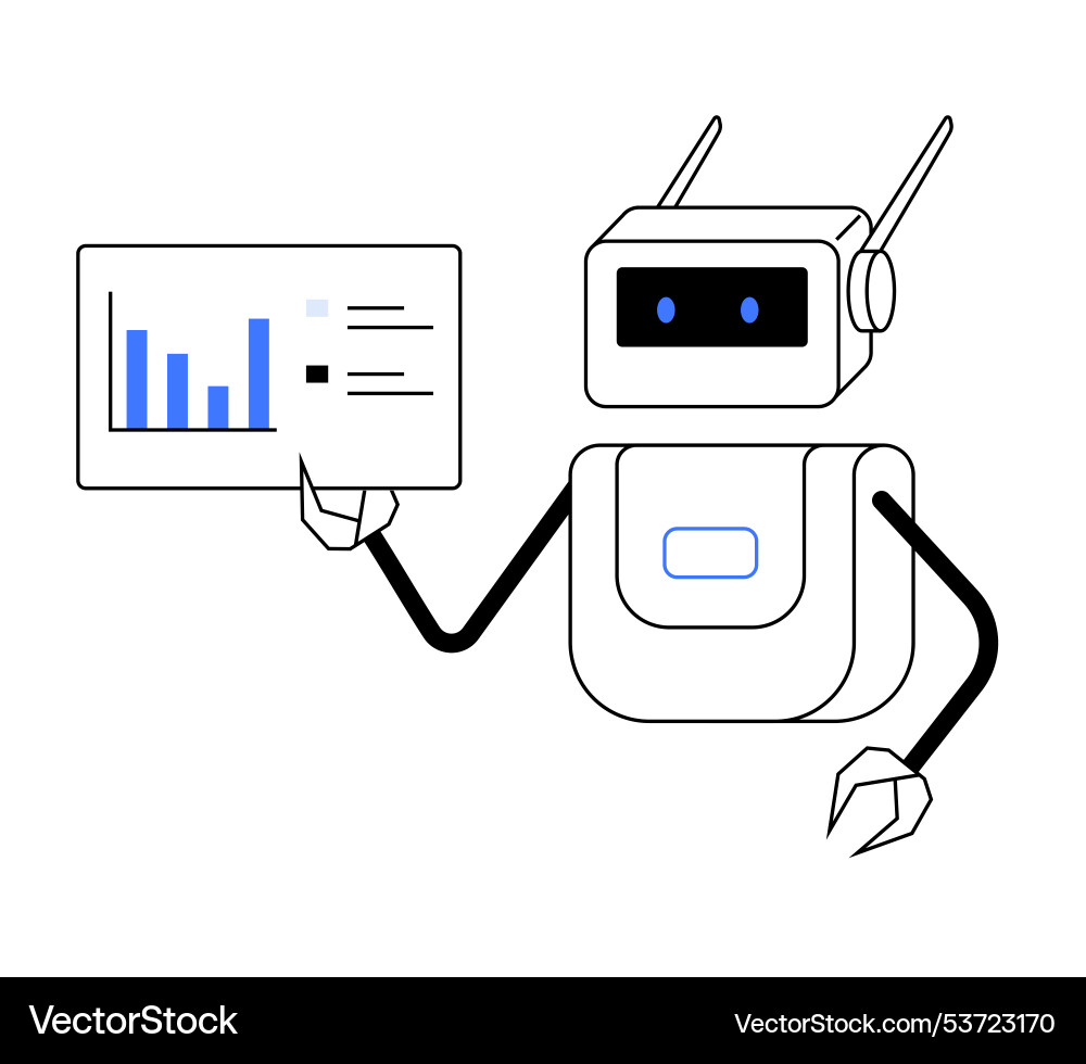 Friendly robot presenting data on a chart Vector Image