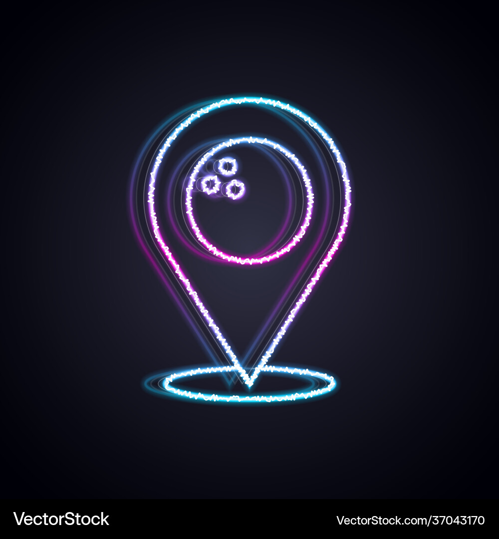 Glowing neon line map pointer with bowling ball vector image