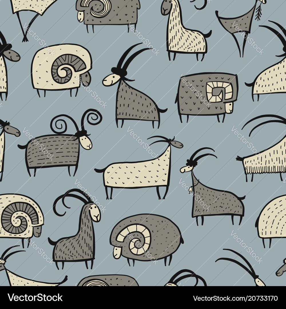 Goats and rams seamless pattern for your design vector image