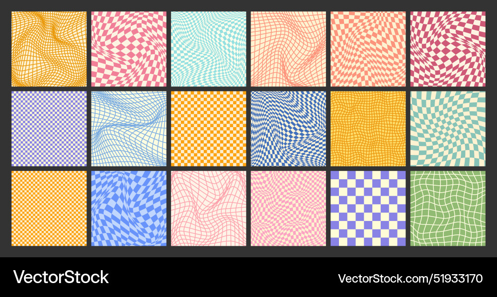 Groovy checkered pattern colorful distorted tiled Groovy checkered pattern colorful distorted tiled vector image