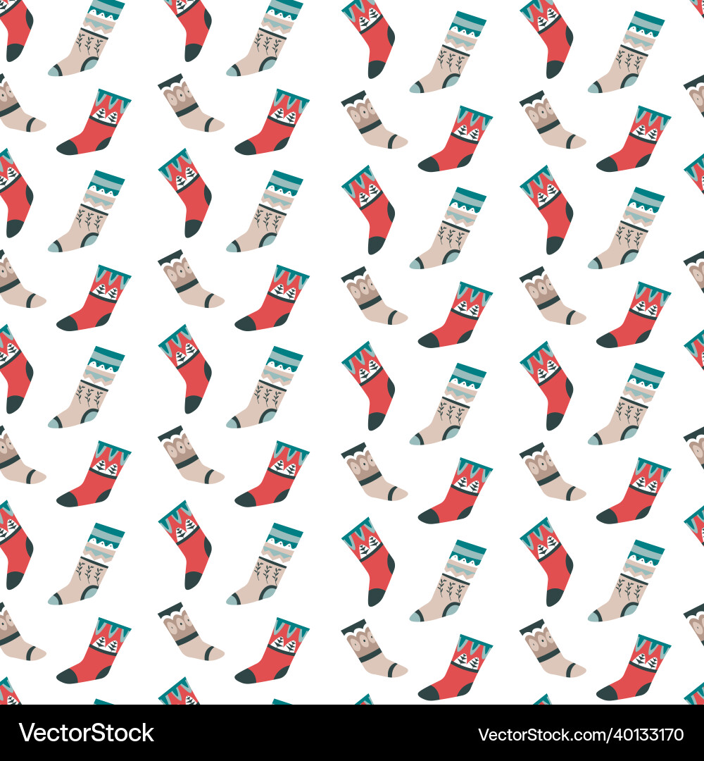 Kniteed socks with ornaments xmas and new year vector image