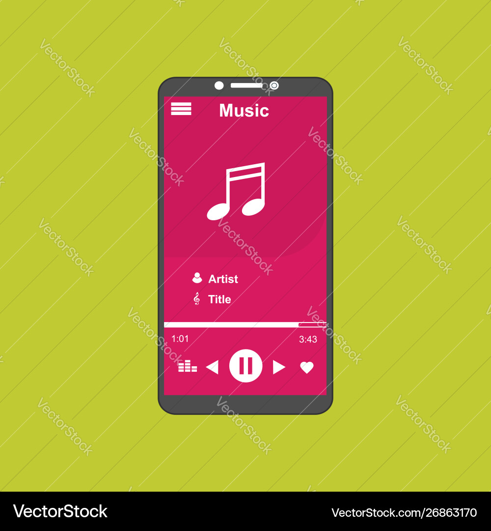 Media player application app template with flat Vector Image