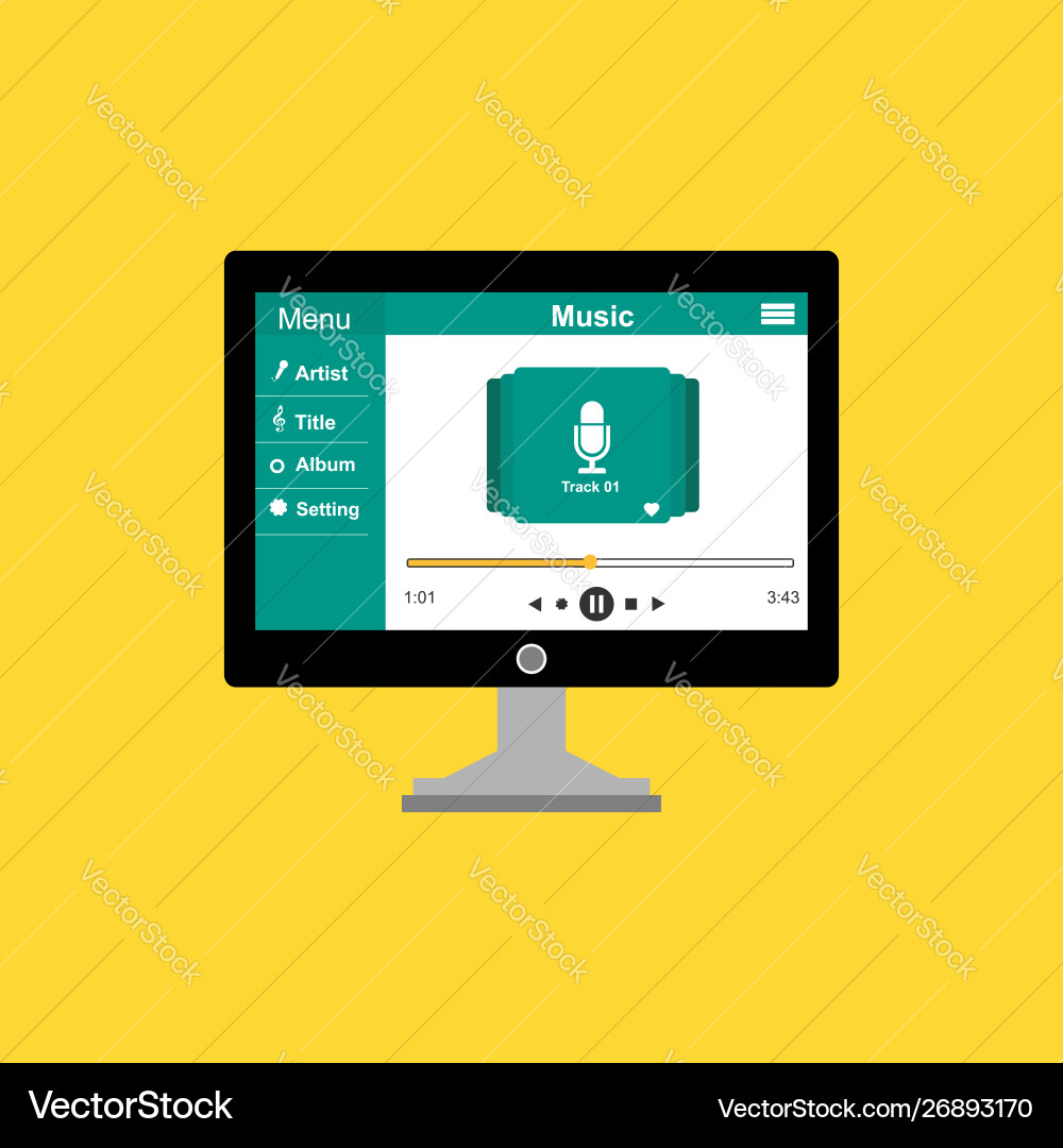 Media player application app template with flat Vector Image