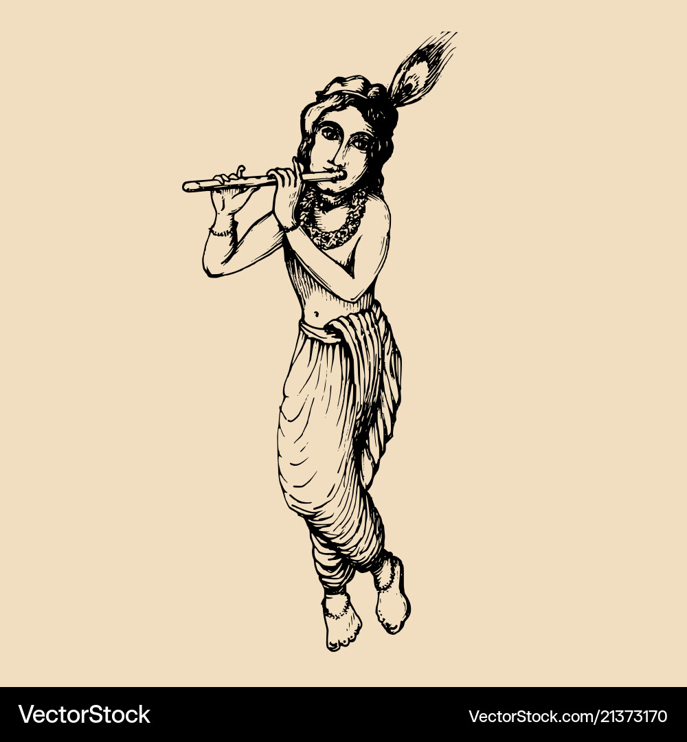 Sketch of young krishna happy janmashtami Sketch of young krishna happy janmashtami vector image