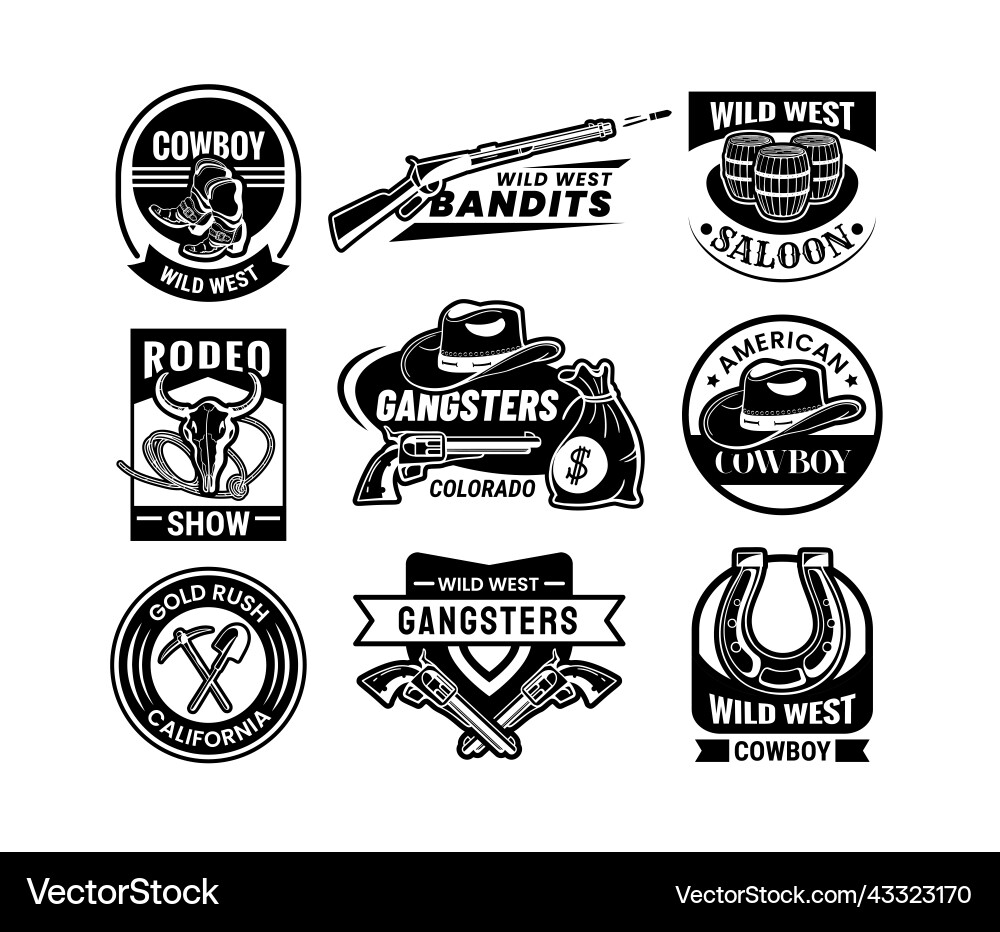 Western Cowboy Logo Vintage Wild West Pistole Western Cowboy Logo Vintage Wild West Pistole vektorbild
