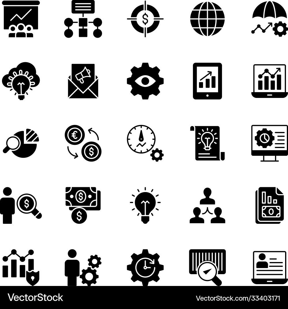 Marketing Analyse Glyphen Icons Vektorbild