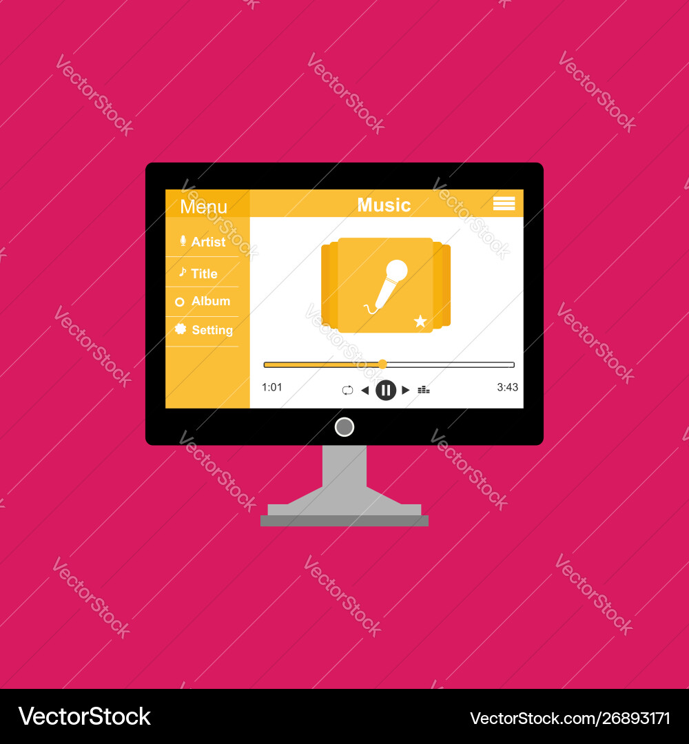 Media player application app template with flat Media player application app template with flat vector image